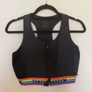 TomboyX Black and Rainbow Swim Top | Size XL